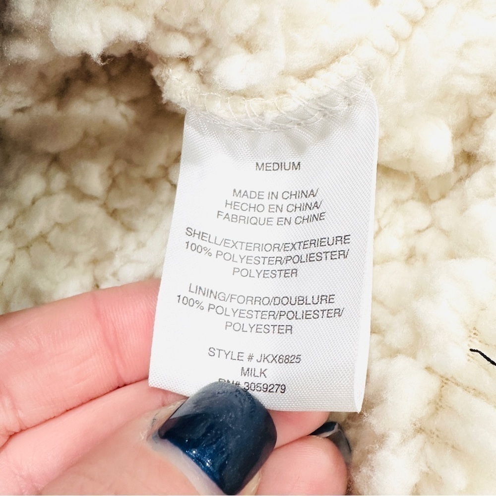 NWT Thread & Supply Cream Black Piping Quarter Zip Sherpa Pullover Sweatshirt - Picture 3 of 8